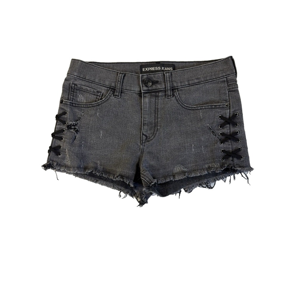 Express Jeans Women's 30 Black Denim Cut Off Shorts Distressed Rockabilly Baddie